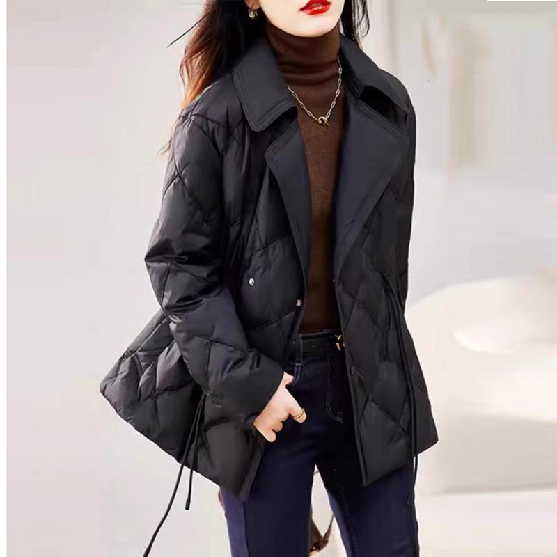 Chaqueta ligera de plumón para mujer, de longitud media, con cuello vuelto, de un solo pecho, holgada, recta, para otoño e invierno, abrigo de plumón de pato blanco, color liso, estampado de leopardo
