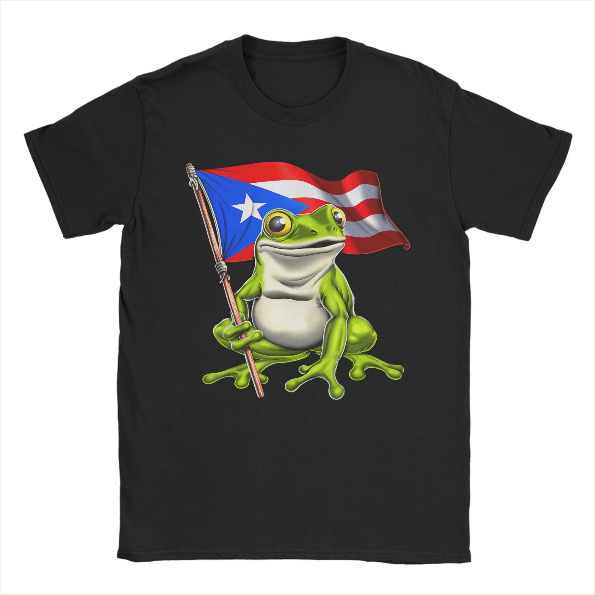 Awesome Coqui Frog Puerto Rico Flag Puerto Rican TShirts Men Round Collar Pure Cotton T Shirts Short Sleeve Tee Shirt Clothing S