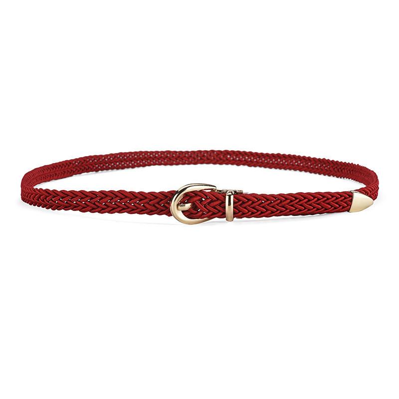 Womens Elegant Slim Woven Belt With Decorative Gold Buckle For Stylish Dress And Shirt Outfit