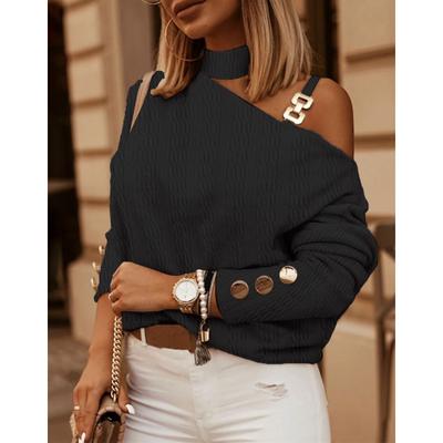 Women's Fashion Casual Spring Fall Solid Color Print Long Sleeve Hanging Neck Blouses & Shirts
