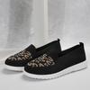 Round Head Low Heel Fly-woven Mesh Single Shoes Women's Breathable Color Matching Leopard Print Flat-bottomed Footwear