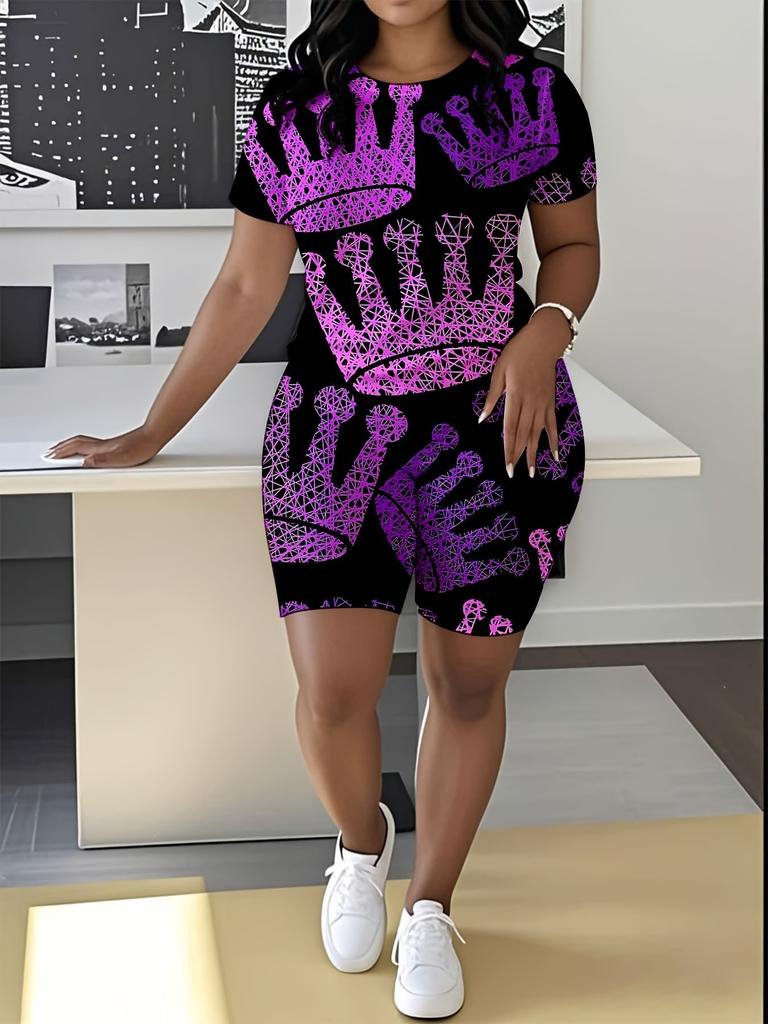 Butterfly European and American Women's Clothing Coconut Tree Printing T-Shirt Shorts Set Sports Suit