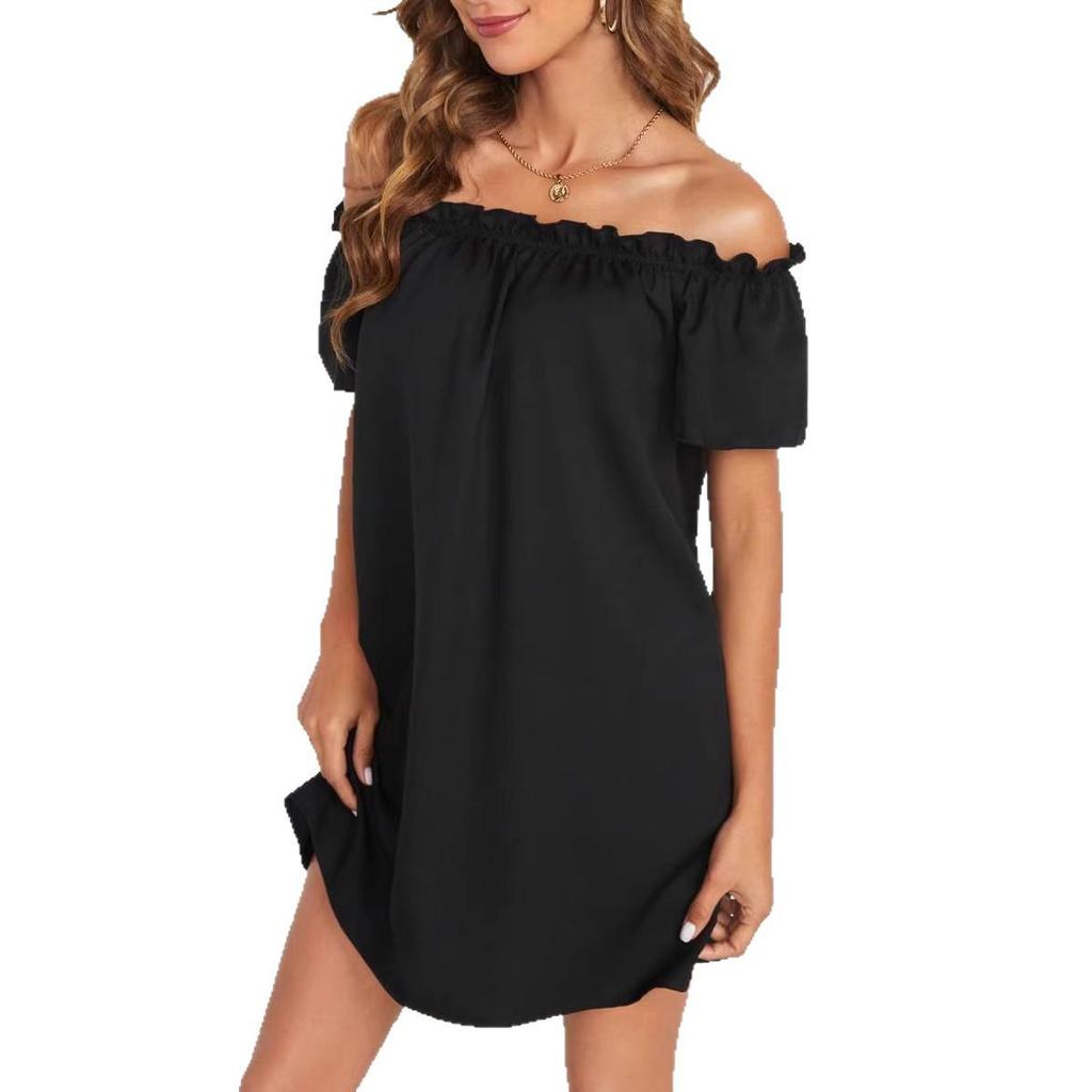 2026 Stylové šaty s odhalenými rameny a volánky pro ženy - Elegantní design s jedním ramenem v jednobarevném provedení