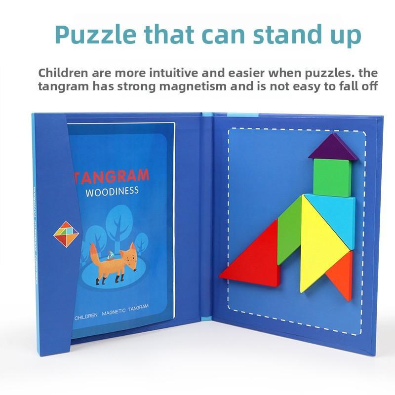 Magnetic Tangram Puzzle With Wooden Material For Childrens Brain Development Education Toy