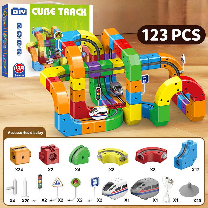 51/81/123PCS Magical Track Train USB Rechargeable 3D Building Tracks Cube Rails STEM Educational Toys Christmas Birthday Gift