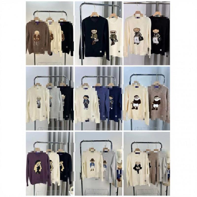 Custom Womens Cotton Blend Sweater 3D Cartoon Bear Embroidery Crew Neck Long Sleeve Fall Winter Top