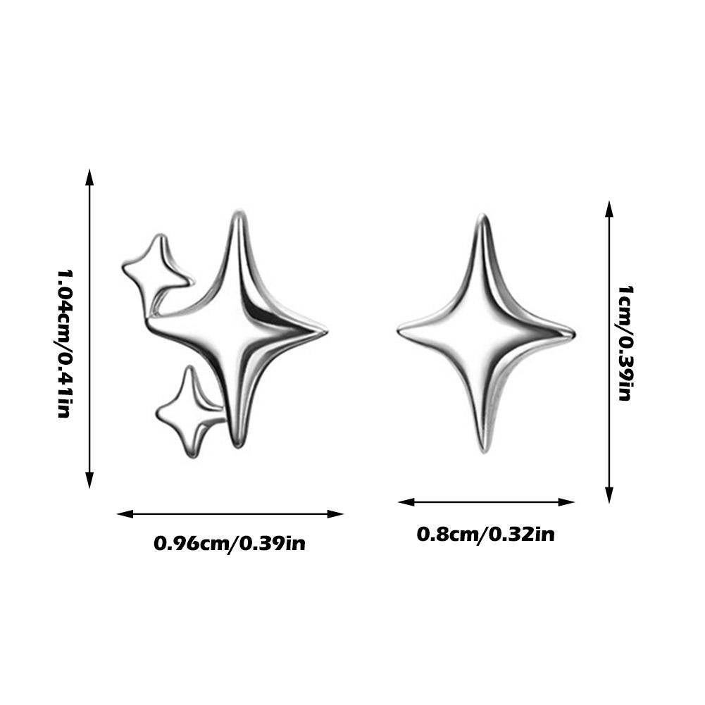 2PCS Silver Color Fashion Cross Star Zircon Stud Earrings for Women Elegant Y2K Girl Simple Earrings Cute Jewelry New Year Gifts
