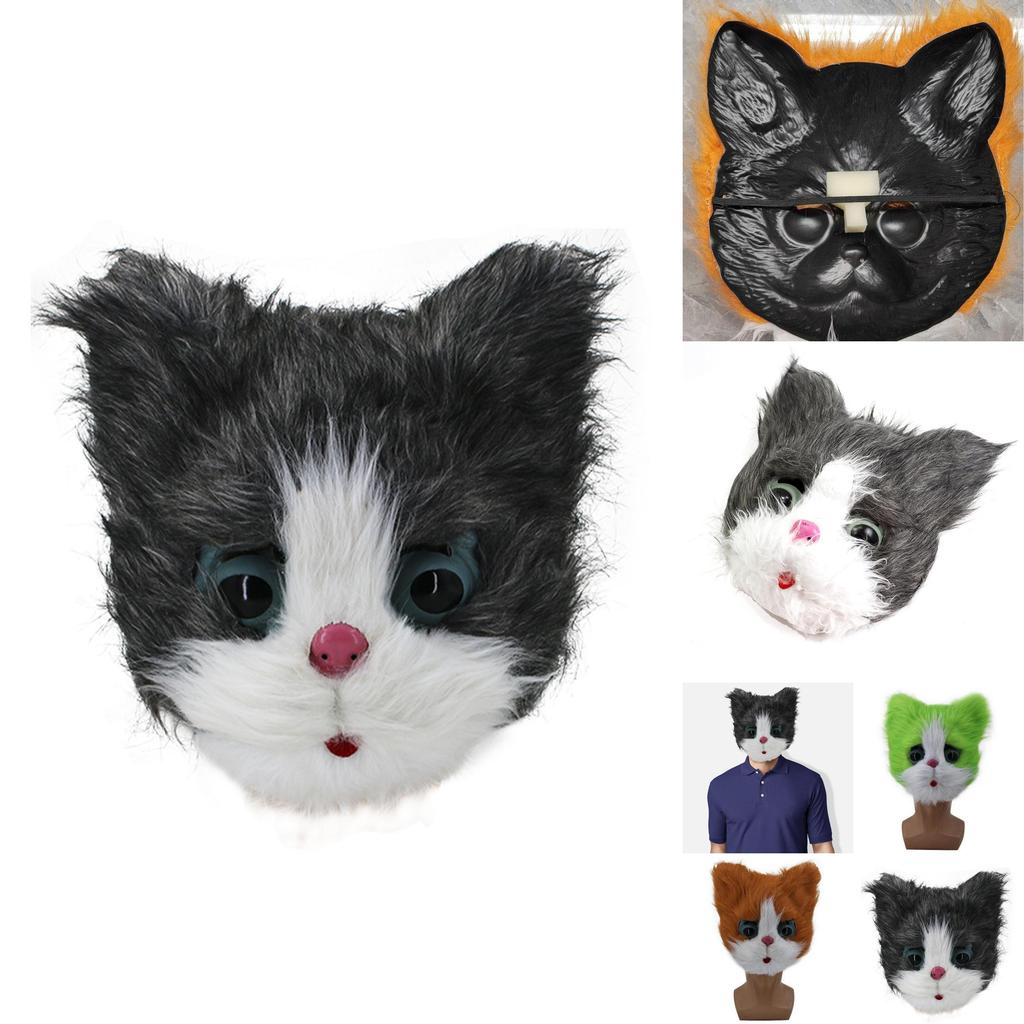 Plush Cat Face Mask Animal Costume Accessory For Costumes And Halloween