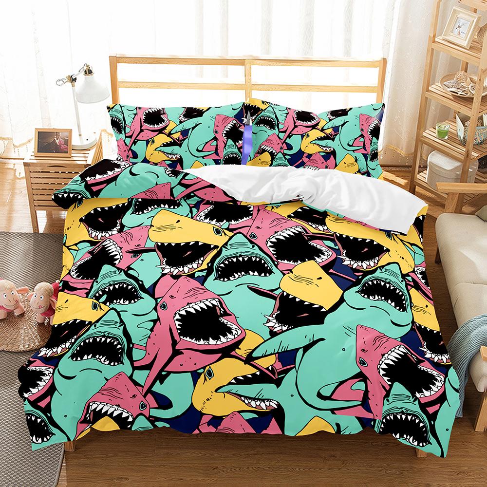 3D Digital Shark Duvet Cover Set With Pillowcase Bedding Set Single Double Twin Full Queen King Size Bed Set For Bedroom Decor