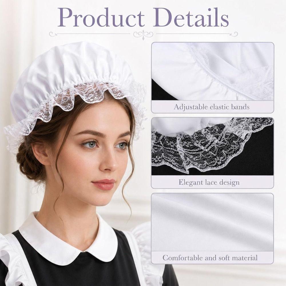 Ruffled Brim Mob Cap Lace Trim Lace Bonnet Fashion Colonial Bonnet  Costume Parties