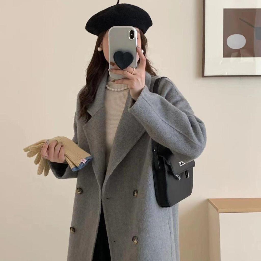 Women's Korean Style Double-Sided Wool Coat - Fashionable, Loose, Slimming, Versatile, Mid-Length, Lazy Style