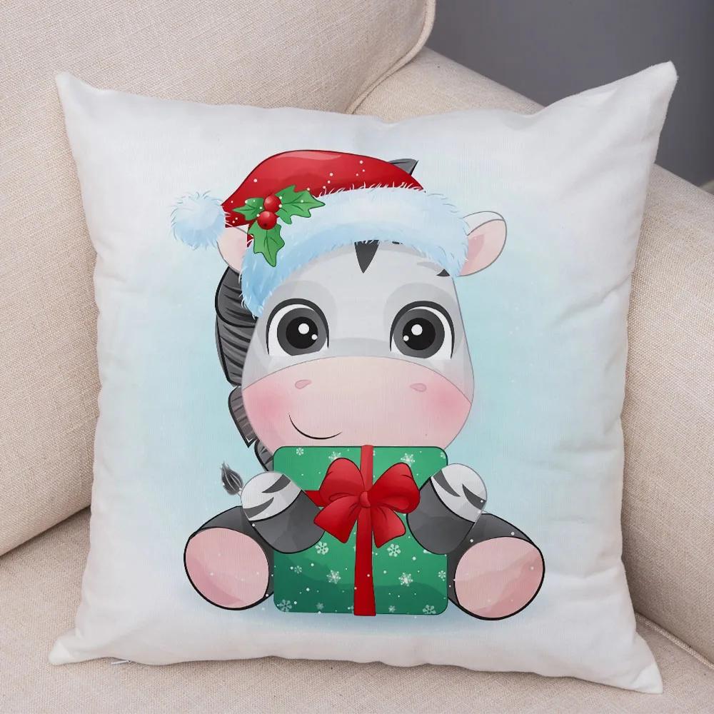 Nordic Kids Room Dog Fox Panda Cow Pillow Case Decor Cute Cartoon Animal Merry Christmas Soft Plush Cushion Cover for Sofa Home