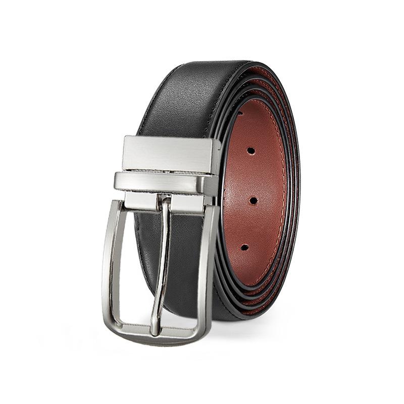 eather in uckle Belt en's ift Box owhide Men's Business Casual Jeans ouble-sided imple Belt