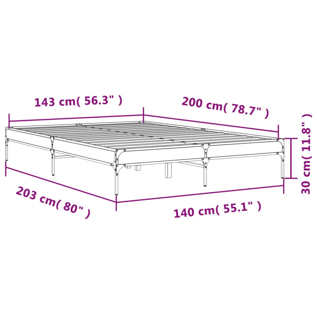Bed Frame in Sonoma Oak Finish 140 x 200 cm Made of Wood Based Material and Metal
