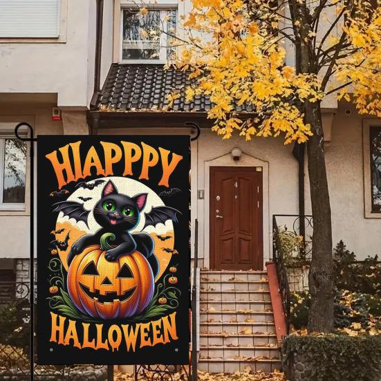 Flaga ogrodowa na Halloween, dynia, duch, szkielet, kot, flaga zewnętrzna, dwustronna, świąteczna