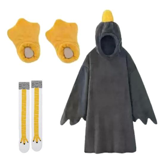 1 set Gåsfiltshoodie, Unisex Tecknad Pyjamas Set, Överdimensionerad Mjuk Varm Bodysuit med Gul Näbb Design, Vinterfest Sovkläder för Vuxna Barn