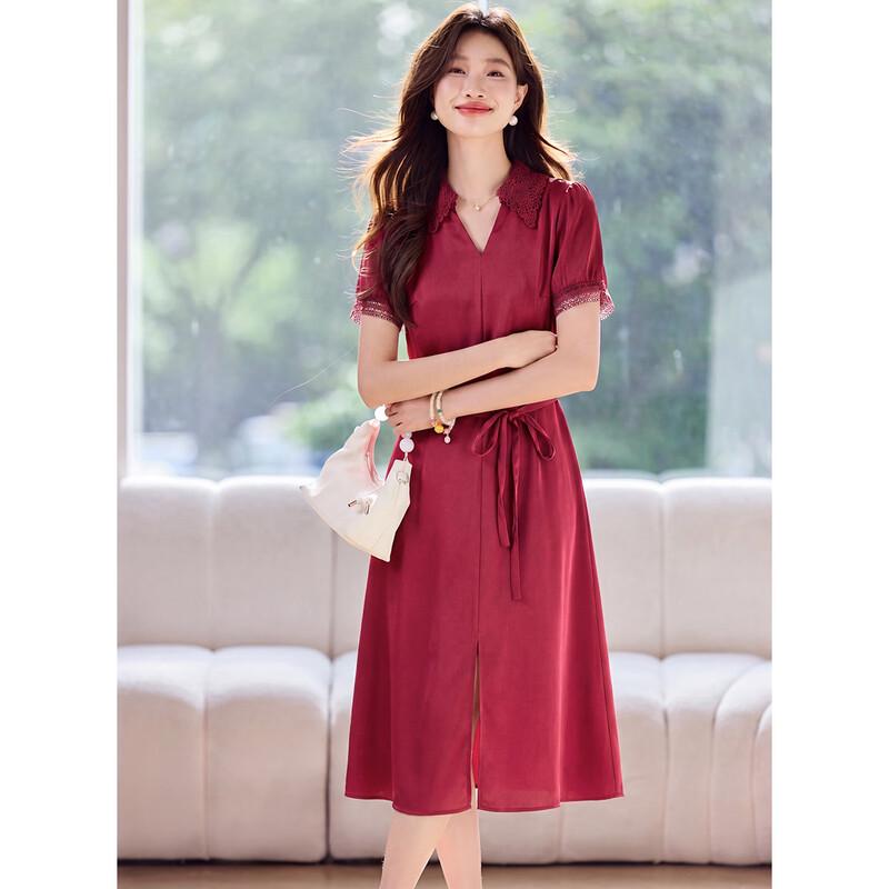 Sanpowa Elegant V-Neck Tie-Waist Midi Dress