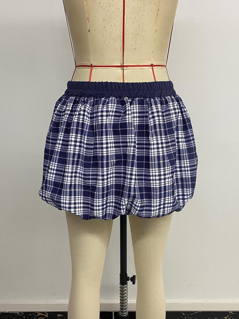2026 Y2K Plaid Floral A-Line Skirt: Women's Elastic Waist Summer Short Skirt