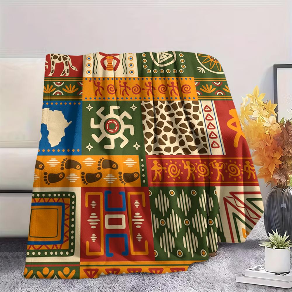 1Pc Ethnic Tribal Texture Print Flannel Blanket, High Quality Comfortable for All Seasons, Home Decor, Warmth and Comfort, Perfect for Gifts