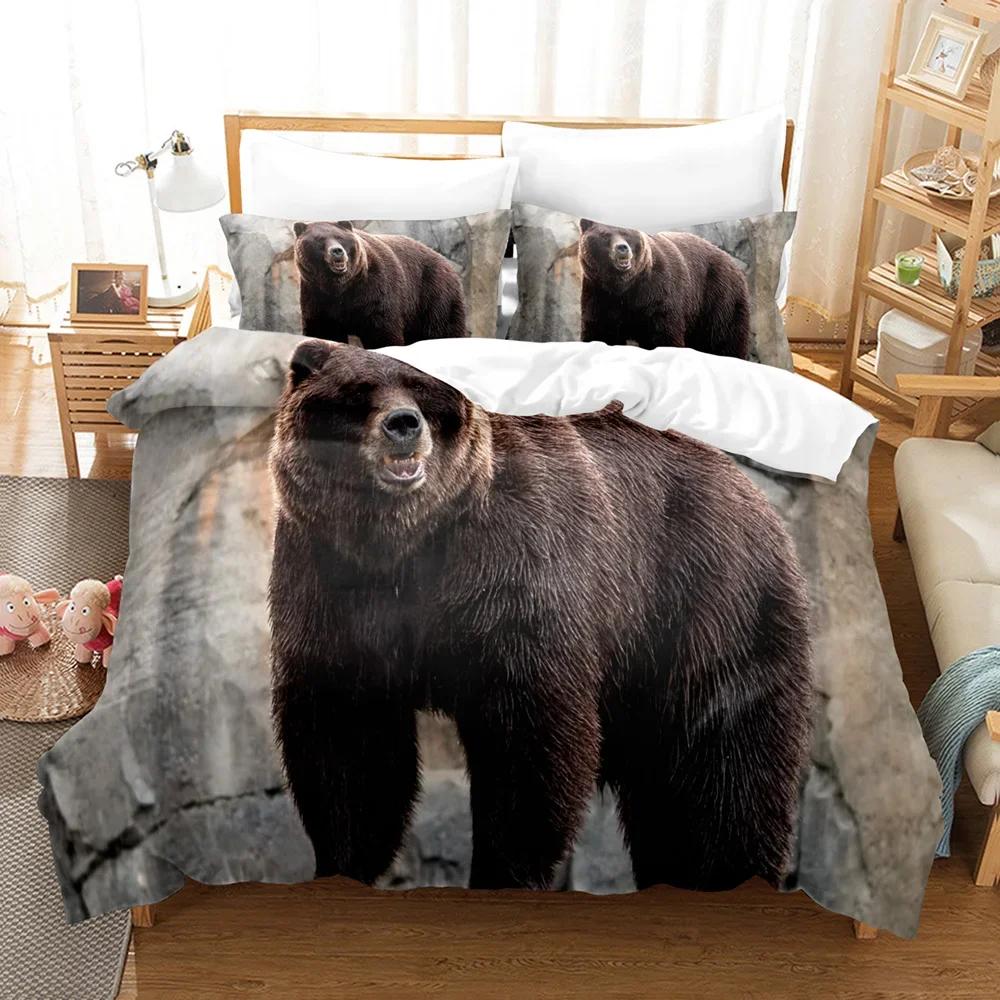 Print with Soft Fabric Duvetcover&2pcs Pilowcase Bear Bedrom Set Beding 2/3 Pcs Bed Cover Set Animal Series Double Bed Linens 10% Polyester