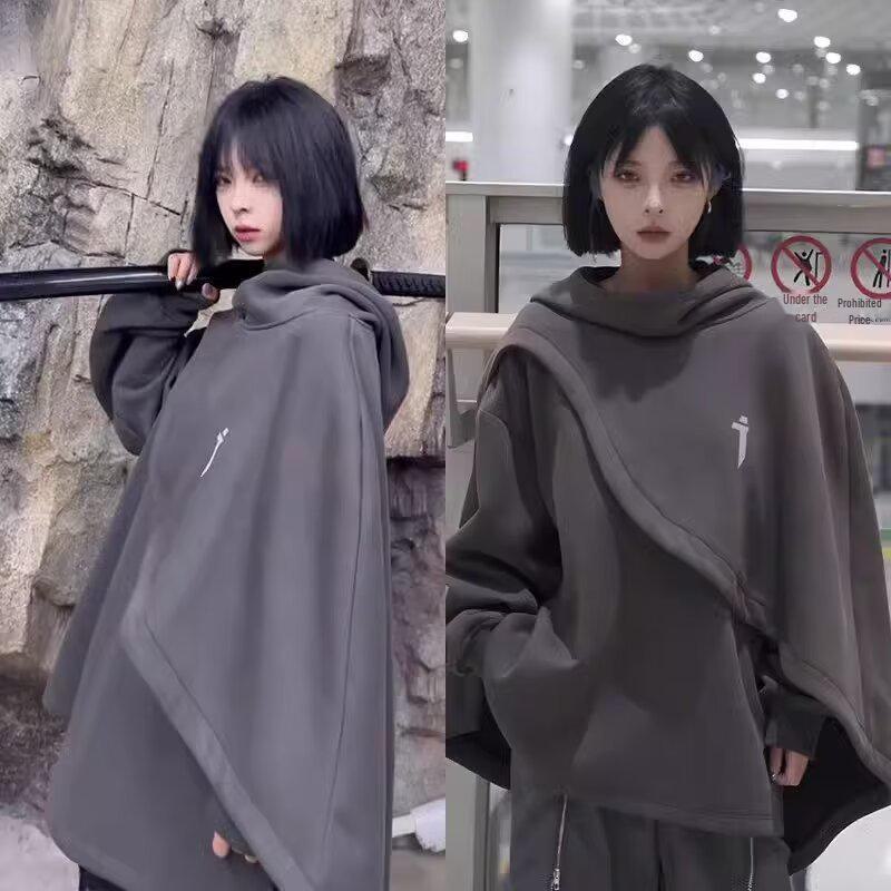 Unisex Embroidered High Collar Hooded Cape Sweater - Autumn/Winter European & American Style