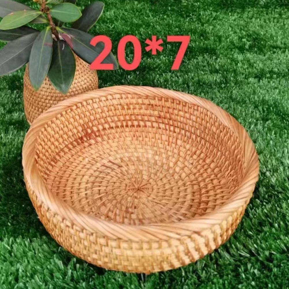 Round Rattan Fruit Basket Handwoven Lightweight for Kitchen or Office Use