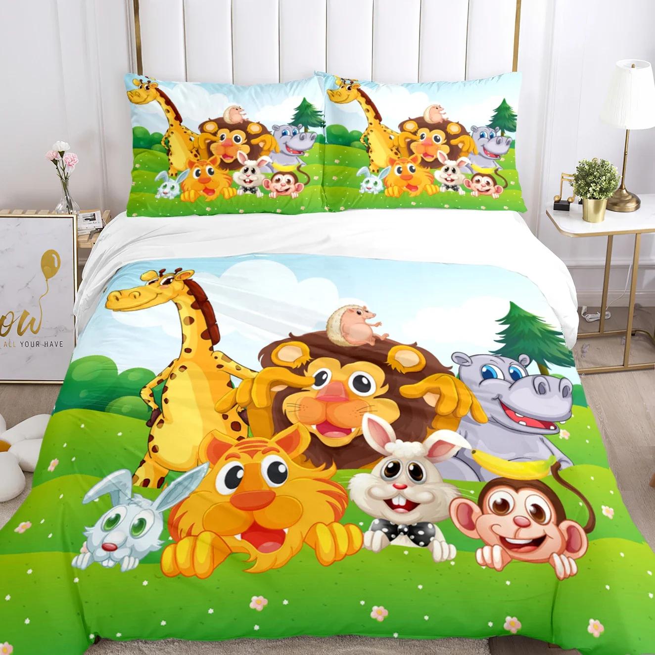 

Jungle Animal Comfortable Duvet Quilt Cover Pillowcase Bedding Set Children Bedroom Decoration Home Textile 135x200cm
