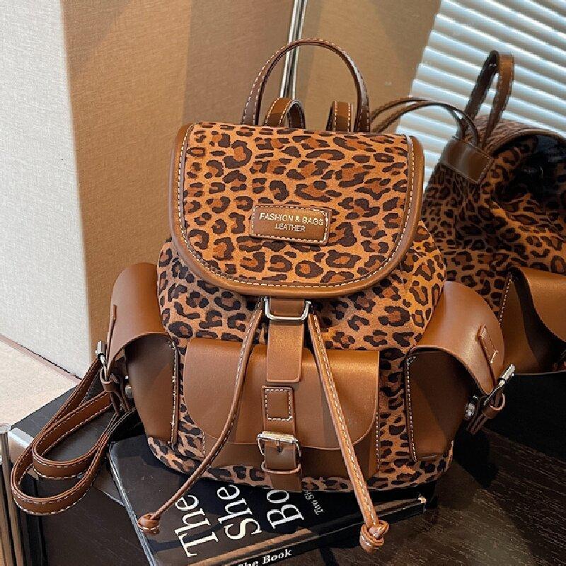 Leopard Print Trendy Cool Backpack Women's Autumn New Retro Fashion Hand Carry Small Backpack Commuting