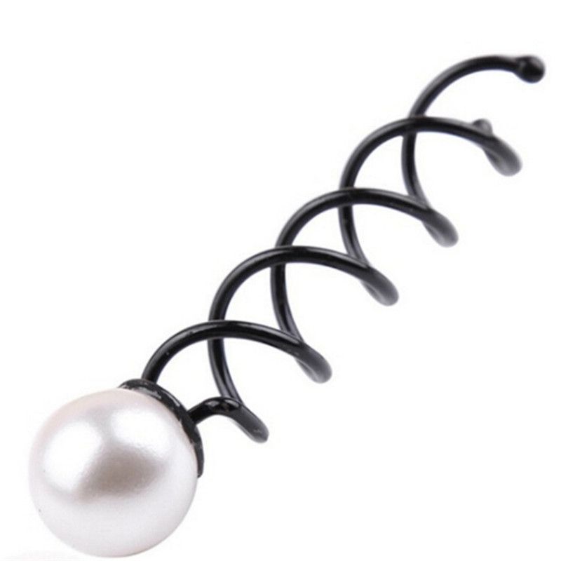 4pcs Women Fashion Hair Pins Spin Hair Accessory Hair Barrette Big Pearl Screw Clip Twist