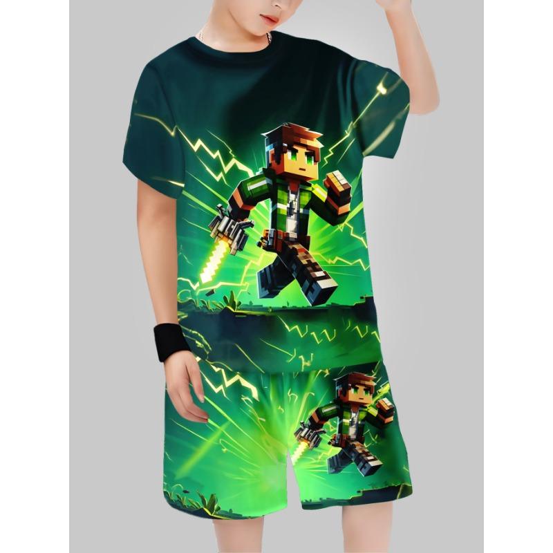 Block Man Digitaldruck Grenzüberschreitend Kinderkleidung Lässiges Kurzarm-T-Shirt Jungenkleidung