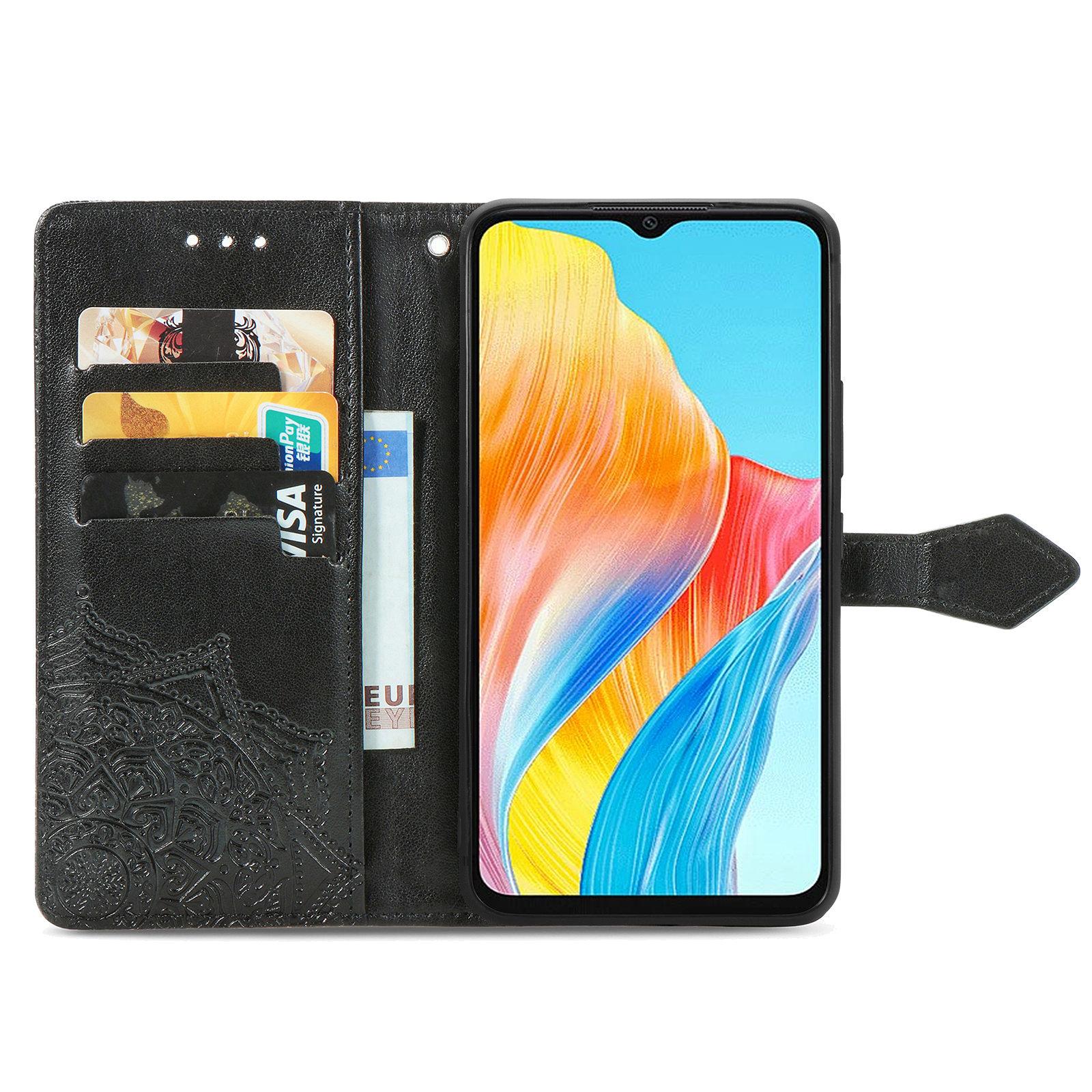 

For Oppo A38 4G/A18 4G Case Mandala Embossed Stand PU Leather Phone Walelt Cover Blue