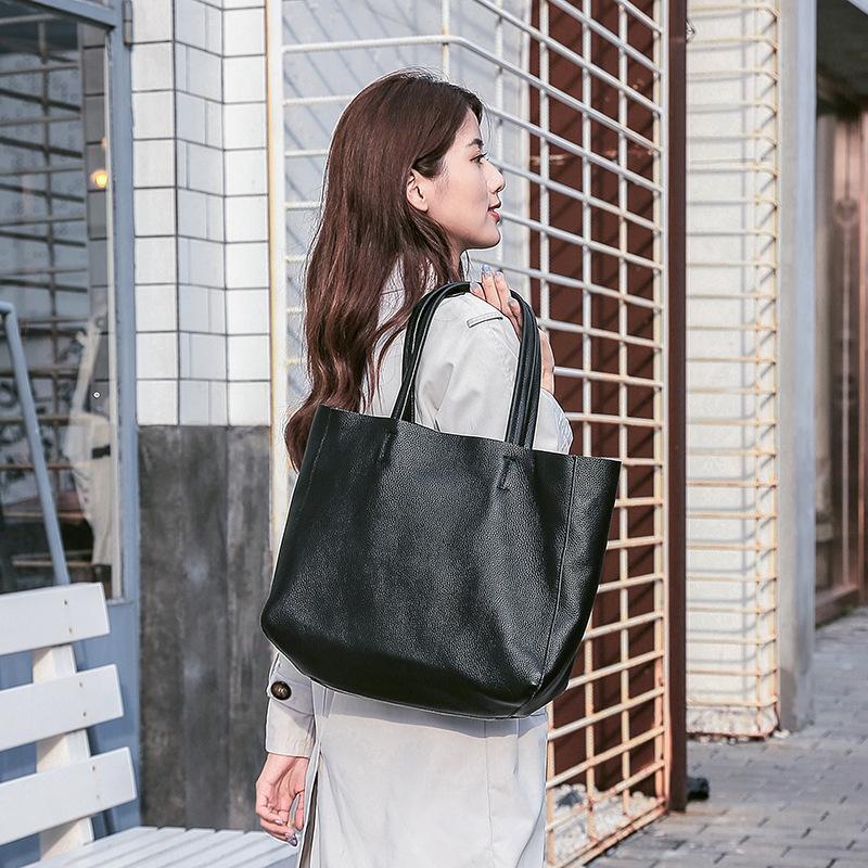 Women's Top - Grain Leather Handbag - Versatile, Spacious and Casual Shoulder Bag Versatile Genuine Leather Work Tote