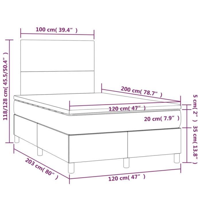 3142161 vidaXL Lit à sommier tapissier avec matelas Gris clair 120x200cm Tissu