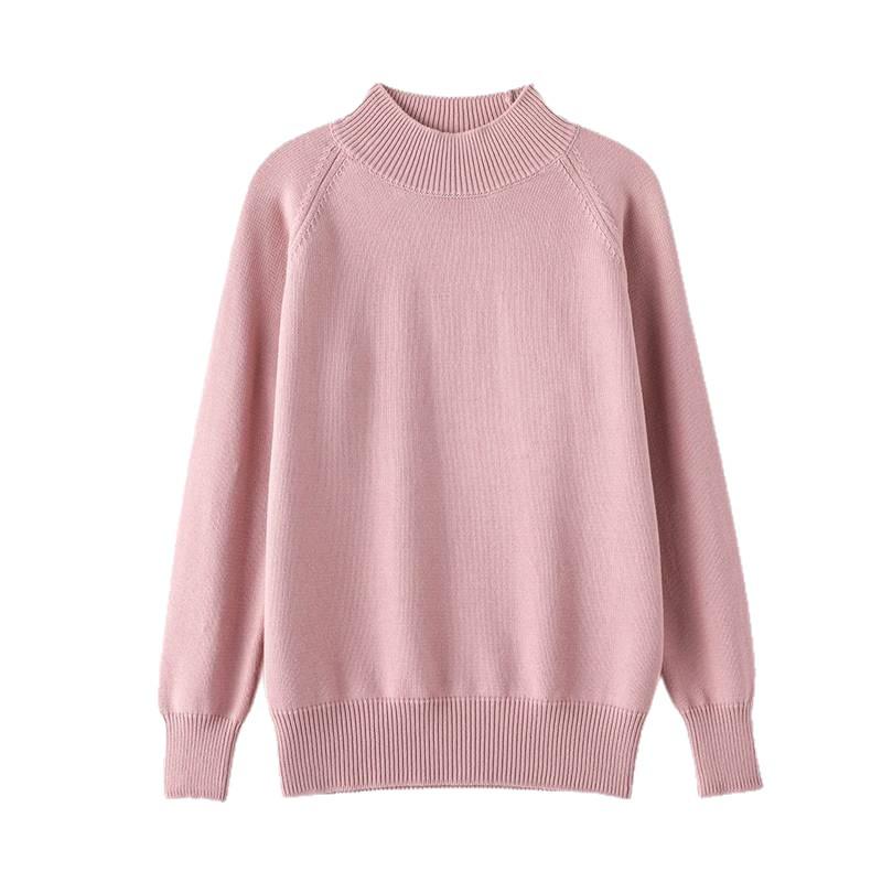 Women's Autumn/Winter 2025 Cotton Thickened Sweater: Half-High Collar, Loose Fit, Warm Commuter Knit Shirt