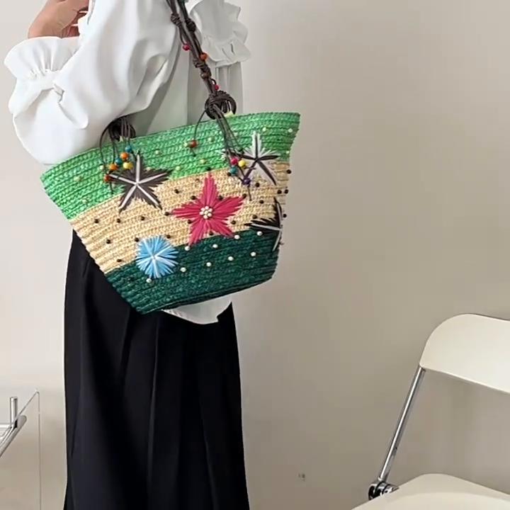 Summer Basket Straw Shoulder Bags for Women Rattan Travel Large Capacity Handmade Woven Beach Bag Female Shopper Totes Handbags MIT