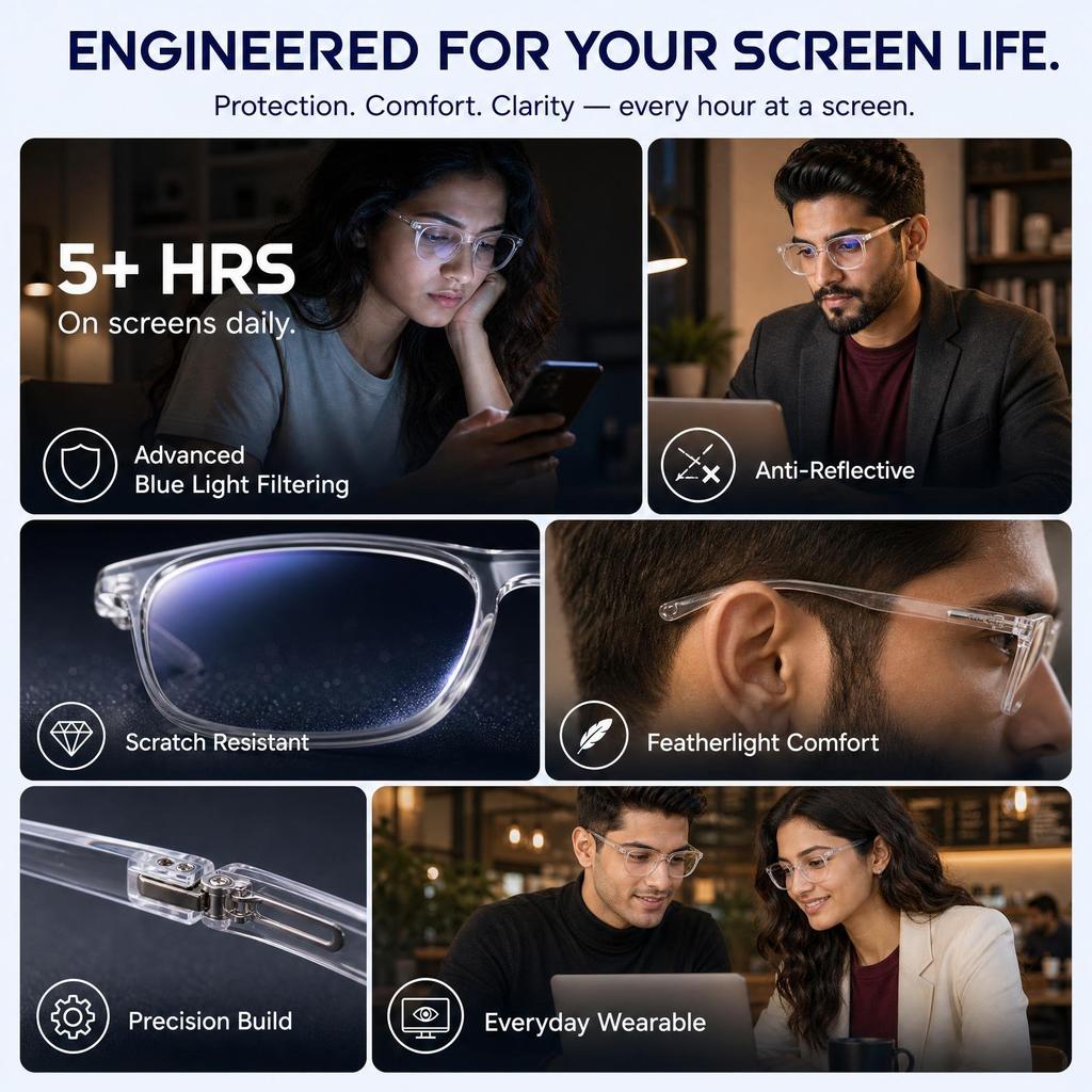 LENSKART BLU | Zero Power Blue Cut Computer Glasses | Anti Glare, Lightweight & Blocks Harmful Rays | UV Protection Specs | Men & Women | Large |
