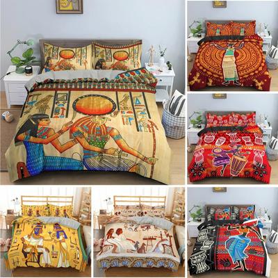 Set Copripiumino con Stampa Egizia, Set Copripiumino Decoro Tribale Antico Egitto 3D per Donna Adulta Misura King Set Letto in Poliestere
