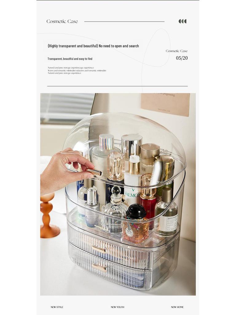 Dustproof Cosmetic Storage Box for Bathroom Counter: Lipstick & Skincare Organizer.