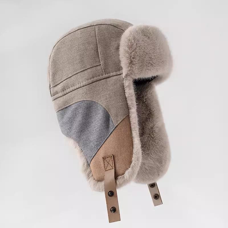 Korean Style Winter Patchwork Lei Feng Hat with Ear Protection - Unisex Windproof Cycling Cap