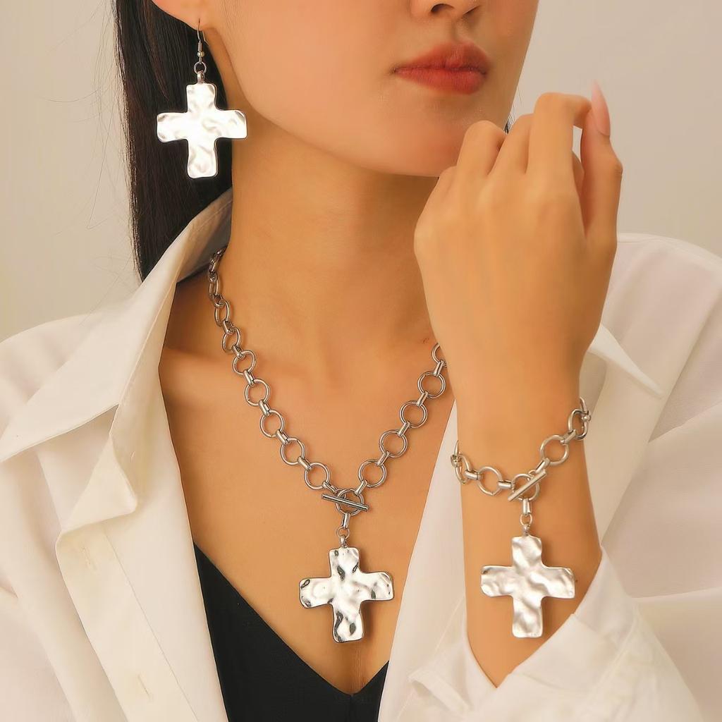 Cross Pendant Punk Jewelry Set Exaggerated Big Y2K for Women Party Jewelry Accessories 1 Set Geometric Circular Chain Jewelry Gifts Handmade