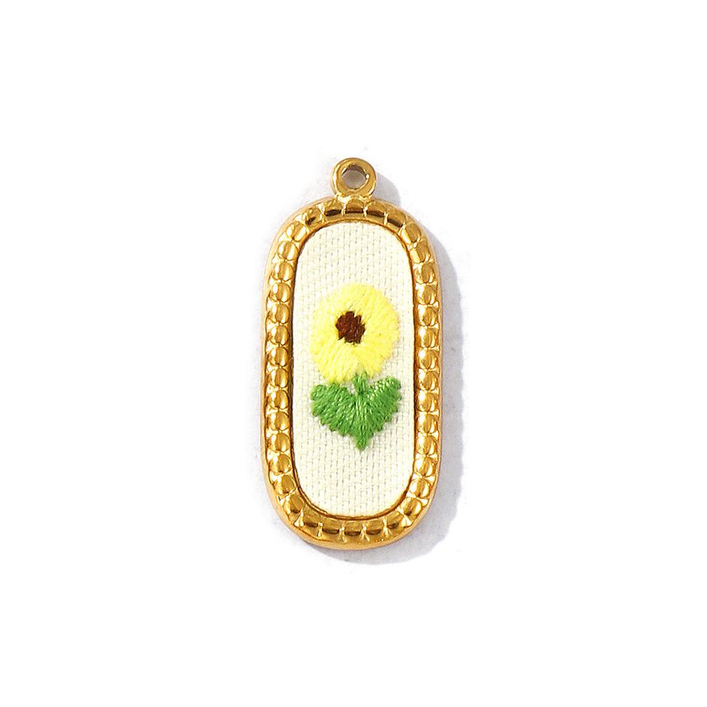 2Pcs Multicolor Geometric Flower Leaf Embroidered Charms 18K Gold Plated 304 Stainless Steel Pendant DIY Necklace Jewelry Making