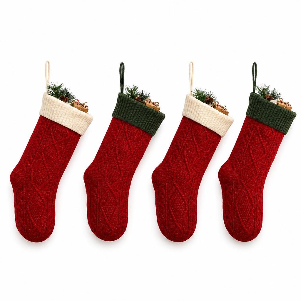 18-Inch Knitted Diamond Pattern Large Christmas Stocking for Gifts - European and American Style