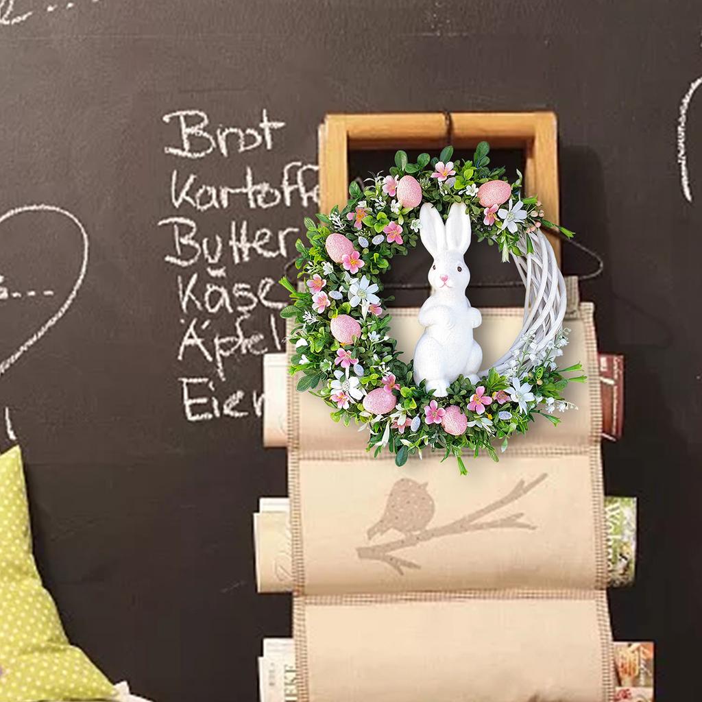 Easter Wreath Bunny Decorations Home Artificial Lavender Easter Bunny Flowers Wreath for Front Door Outdoor Wall Decor Ornament