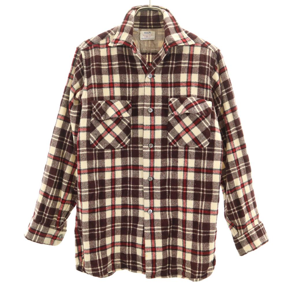 

Sears 60s vintage check Long sleeve Open color Wool shirt S Open collar Men s Used