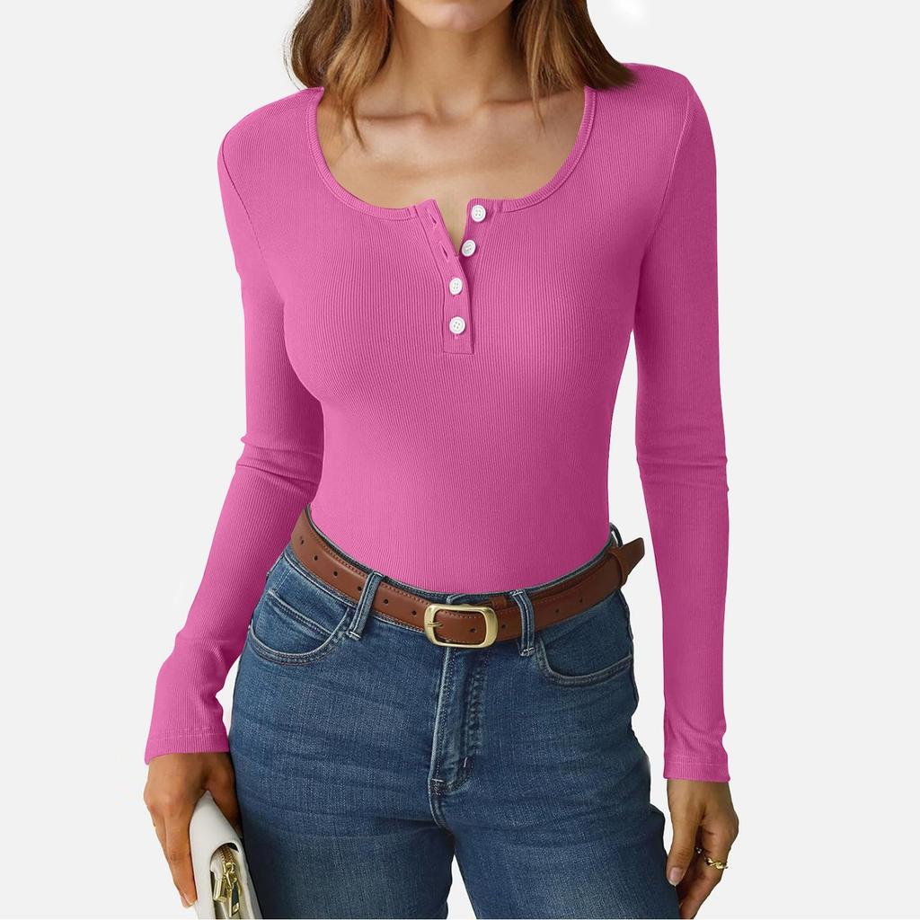 Dame og vinter T-skjorte med slank bunn Mote Uformell Ensfarget Langermet genser med u-hals