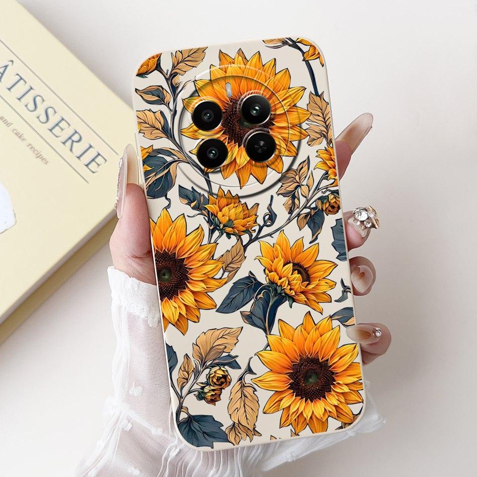 Für Realme 12 Pro+ 12Pro 5G Handyhülle Realme 12 Pro Plus 5G Elegante Blumige Katze Bemalt Weiches Silikon Schlichte Stoßfeste Hüllen