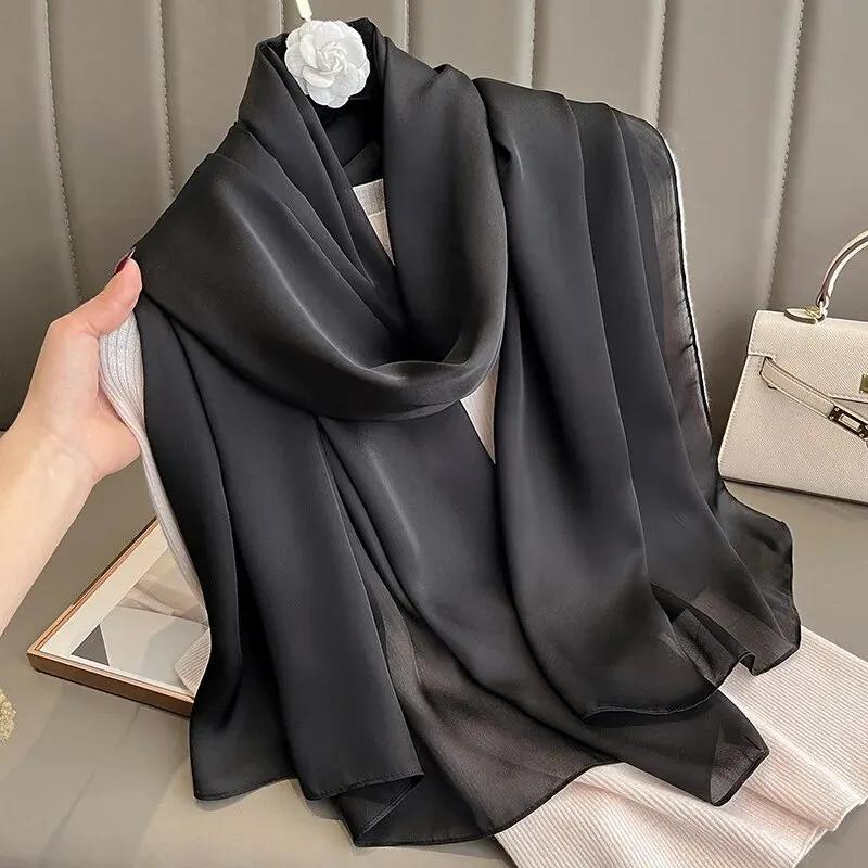Luxury Scarf Women Silk Headscarf Hijab Designers Long Muslim Shawl Turban Bandana Foulard Satin Head Wraps