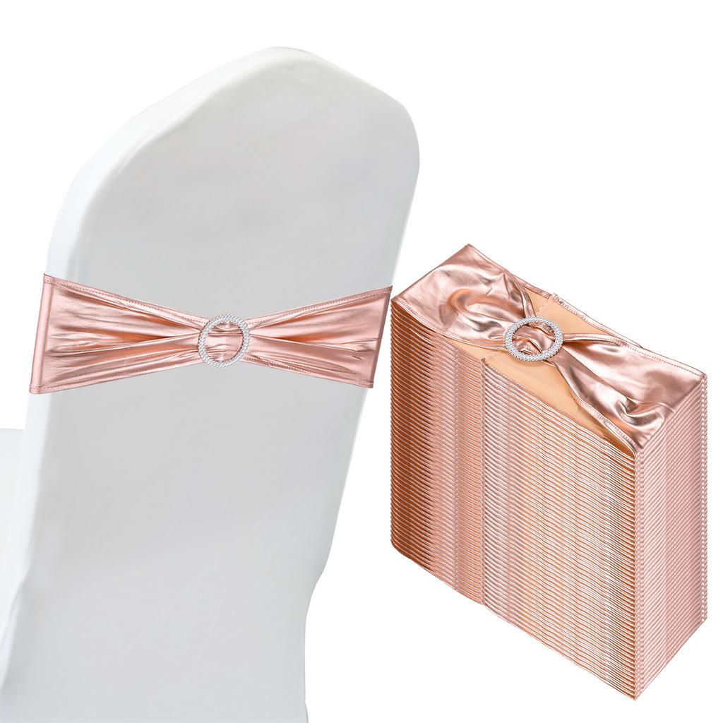 50pcs Stretch Chair Sashes Bows Elastic Chair Bands Sashes with Buckle Slider for Wedding Banquet Decorations 14"x5"