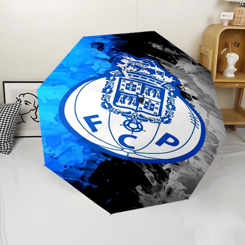 FC Porto LOGO Print Automatic Umbrella, 8 Rib Iron Frame, Plastic Handle, Suitable for Outdoor Travel &Daily , Ideal Gift