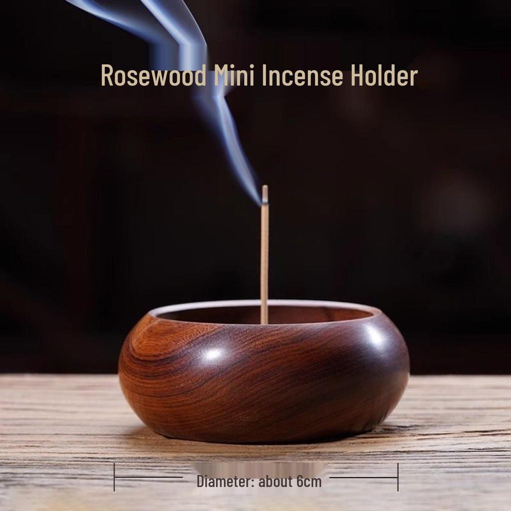 Mini Purple Sandalwood Incense Burner: Round Wooden Holder for Household Use